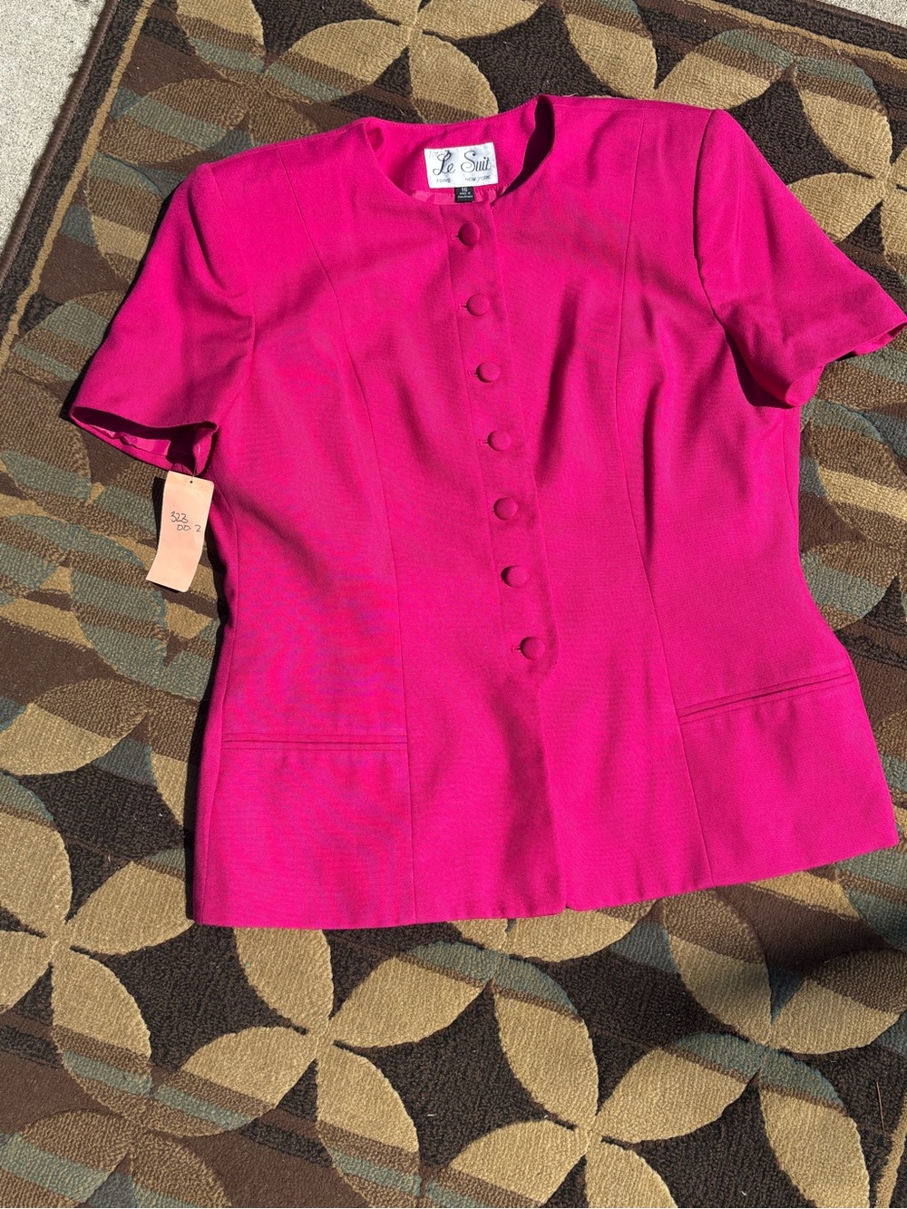 Vintage Le Suit Women's Hot Pink Short-Sleeve Button Front Blouse
